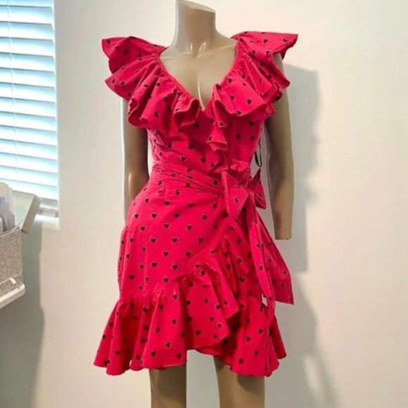 Tara Subkoff for Bebe Red Heart Ruffle Wrap Dress | Size Small | Excellent Condi - Picture 1 of 7